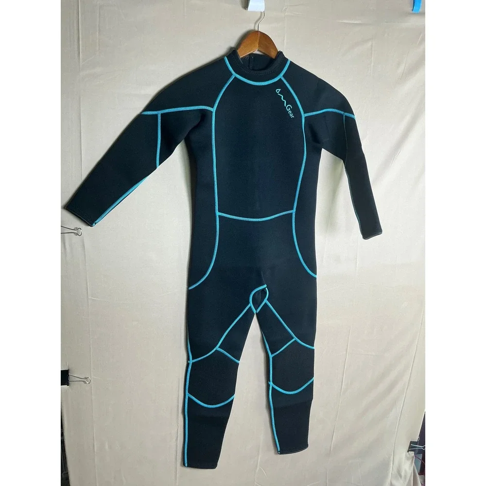 OMGear Wetsuit Kids Size 14 Black Blue Excellent 3mm Neoprene Full Body Suit